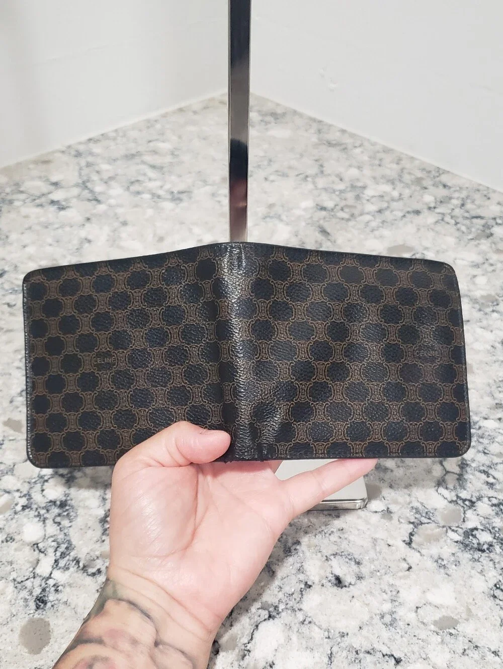 Celine Triomphe Canvas Bifold Wallet With Coin Pocket